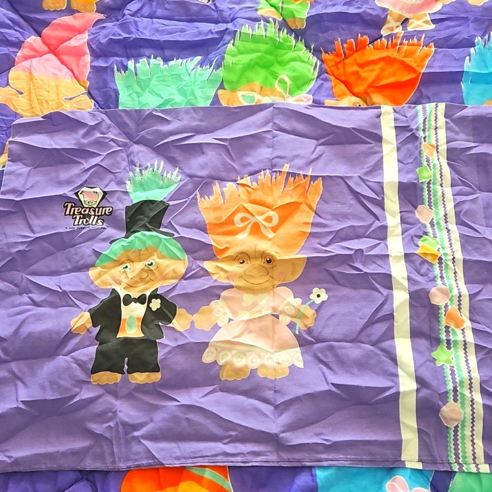 NEW 1990's VINTAGE TREASURE TROLLS TWIN COMFORTER PILLOW CASE (CANADIAN VERSION) - Picture 4 of 8